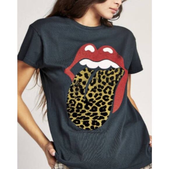 Daydreamer Rolling Stones Leopard Tongue Tee Black Cotton T-Shirt Large - Picture 4 of 6